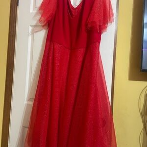Red Flutter Sleeve V-Neck Sundress for Prom